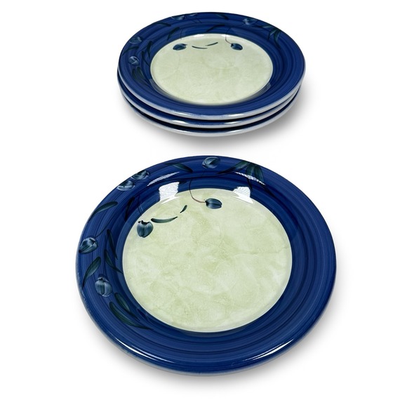 Ceramica JHM Italy Hand Decorated Blue Floral Tulip Dinner Plates Set of 4 12in